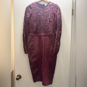 Byron Lars Beauty Mark Deep Burgundy Midi Long Sleeve Dress Size 6